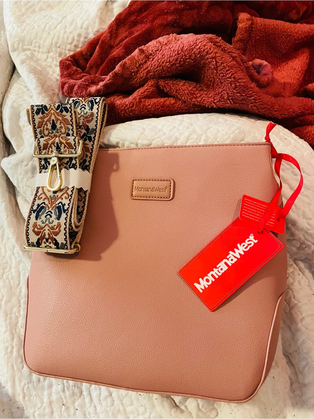 Montana West Pink Shoulder Bag with Patterned Strap